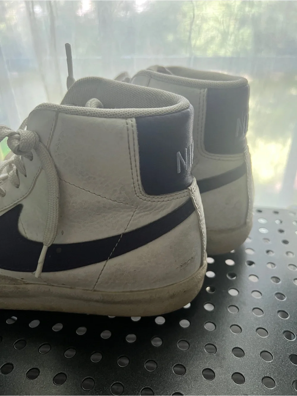 Nike Women's White High-Top Sneakers with Purple Swoosh and Pink Nike Script
